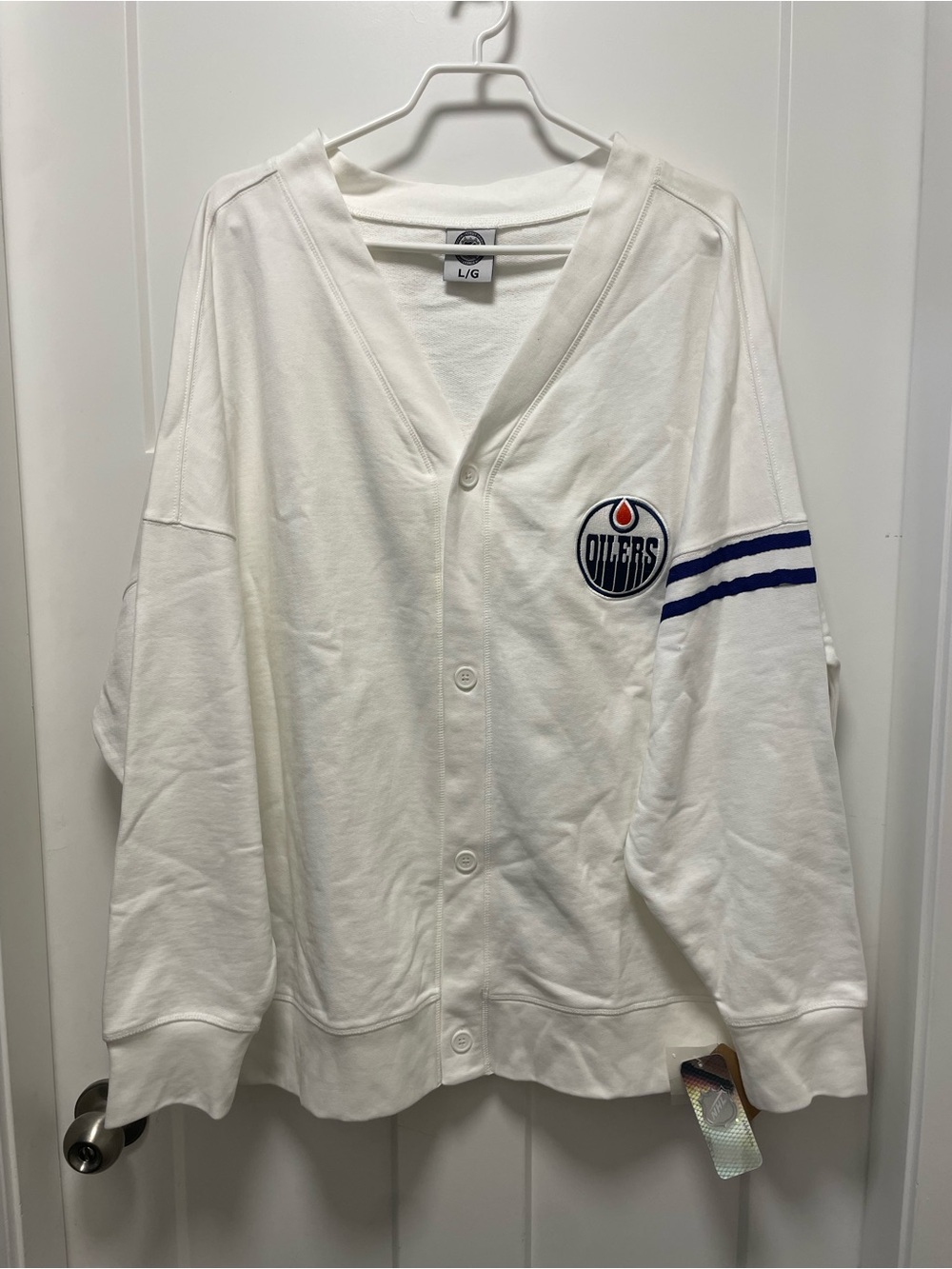 NHL Edmonton Oilers White Oversized Varsity Cardigan